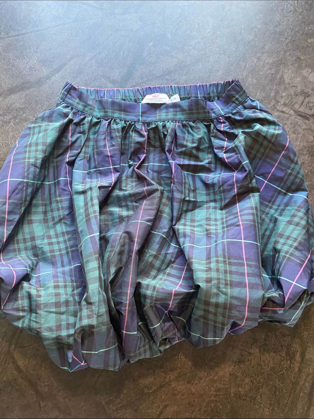 Vineyard Vines Green and Navy Plaid Bubble Skirt